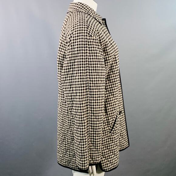 AQUASCUTUM Size XL Black Beige Wool Houndstooth Quilted Buttoned Jacket - Picture 3 of 8